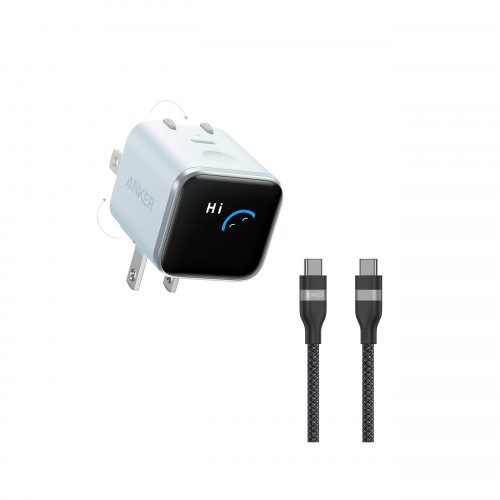Смарт-зарядка с дисплеем Anker Nano Charger 45W with USB-C to USB-C Cable Misty Blue